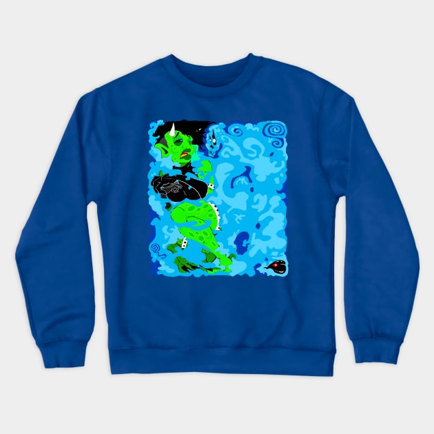 Demon Girls Are Scared of Blue Smoke Skulls Crewneck Sweatshirt by Brandon Beyond